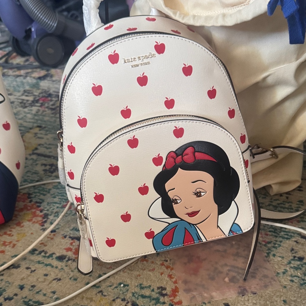 Kate Spade White Backpack with Snow White and Red Apple Design